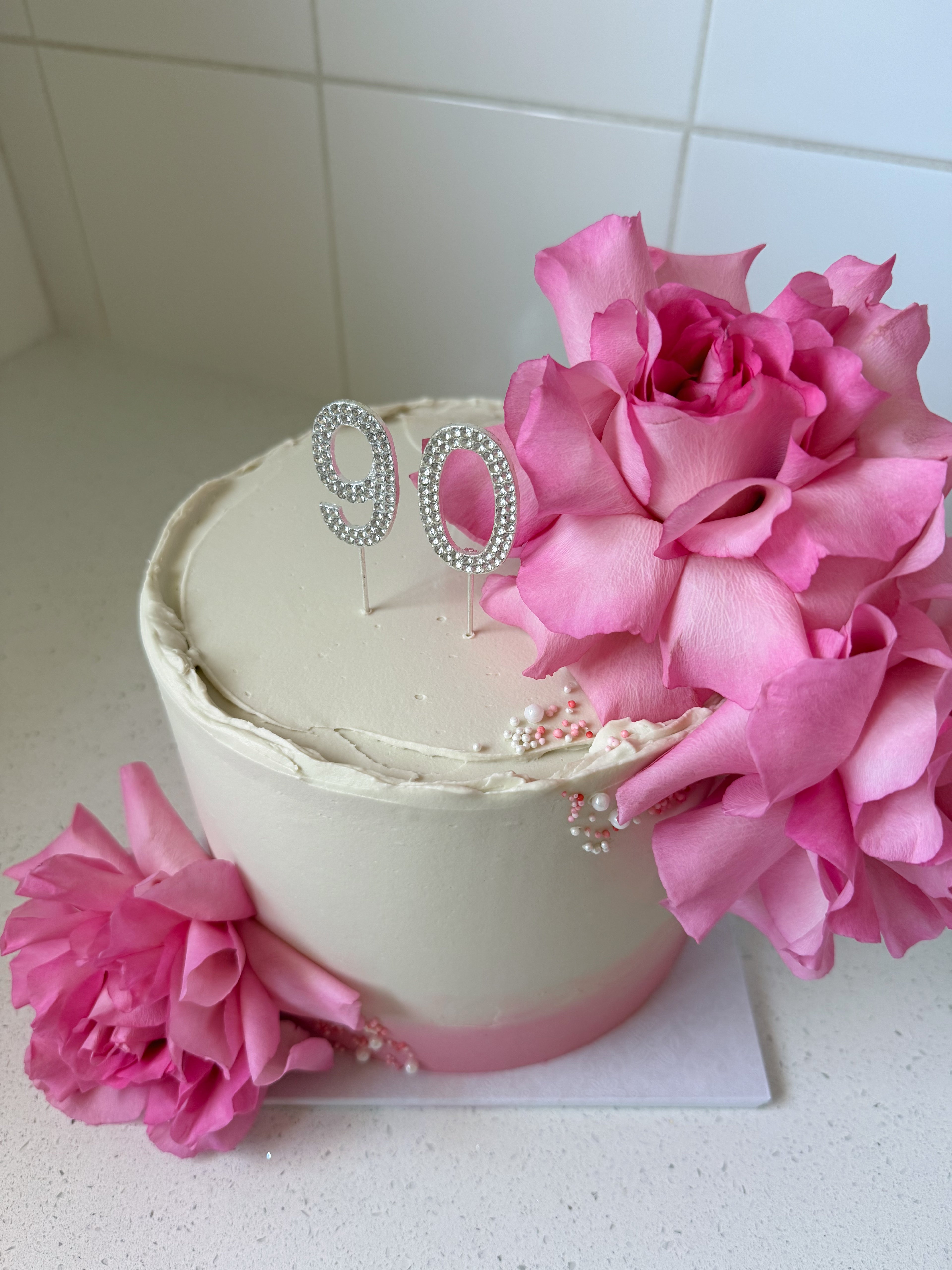 Pink and White Fresh Rose Cake