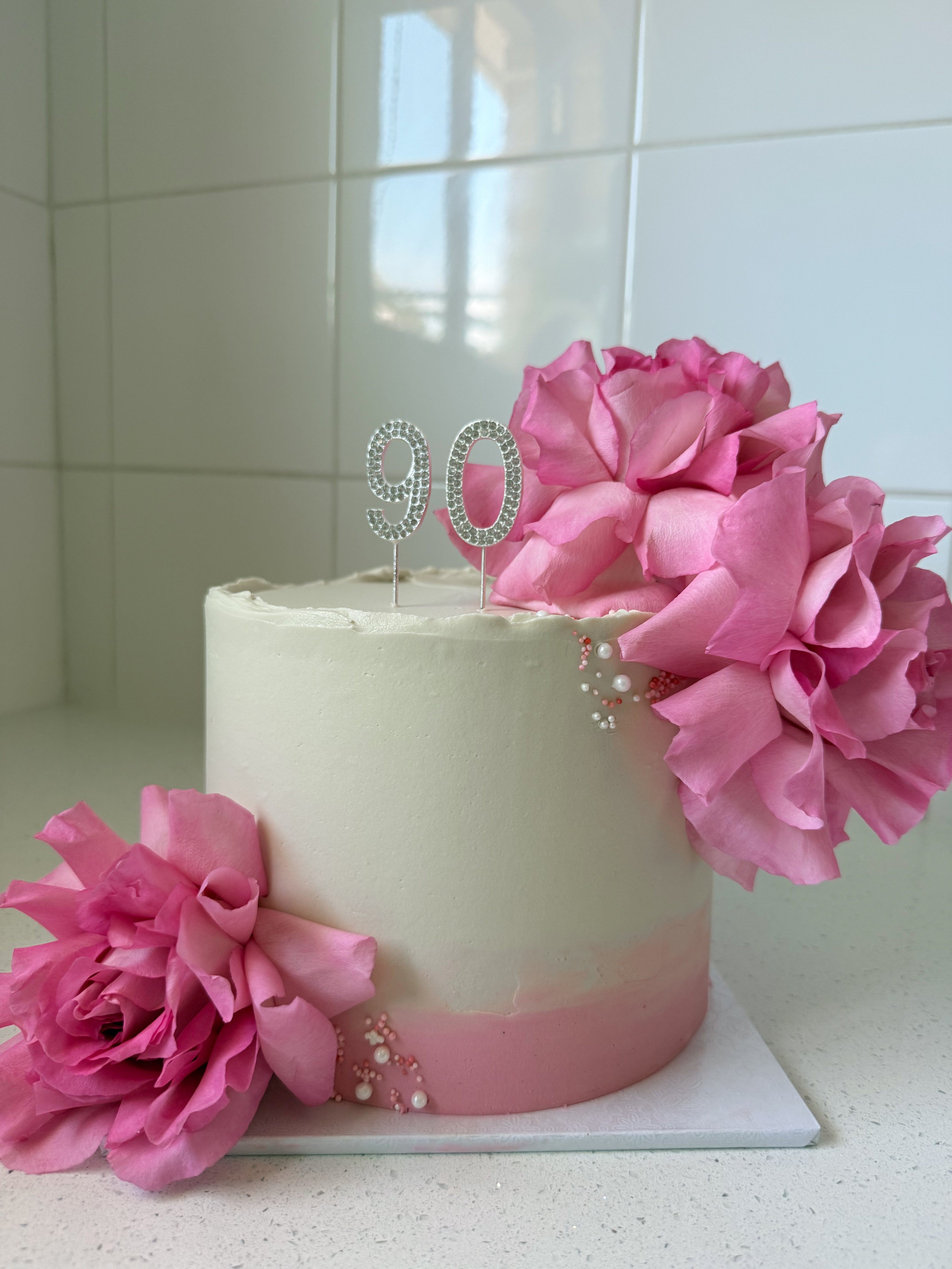 Pink and White Fresh Rose Cake